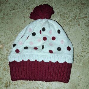 Gymboree infant baby cotton knit hat cupcake red white polka dots